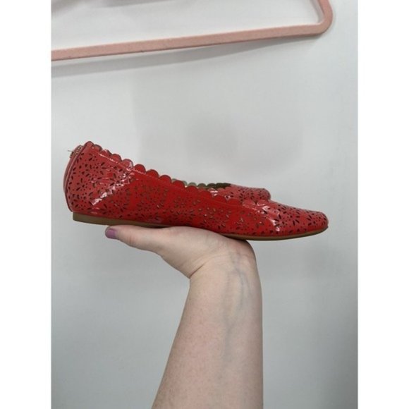 Coach Carsin Red Patented Leather Eyelet Slip On Women 9 Scalloped Ballet Flats - Picture 3 of 7